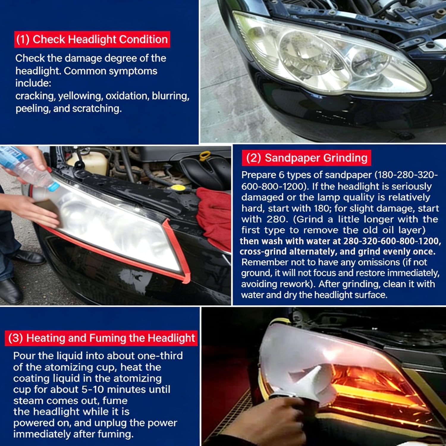 100ml Acetone Headlight Restoration Kit with Vapor Cup – DIY Repair Tool for Foggy, Yellowed & Oxidized Lenses, Complete Car Polishing System   Z