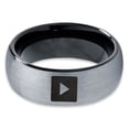 thumbnail image 2 of Tungsten Video Play Button Band Ring 8mm Men Women Comfort Fit Black Dome Brushed Gray Polished, 2 of 4