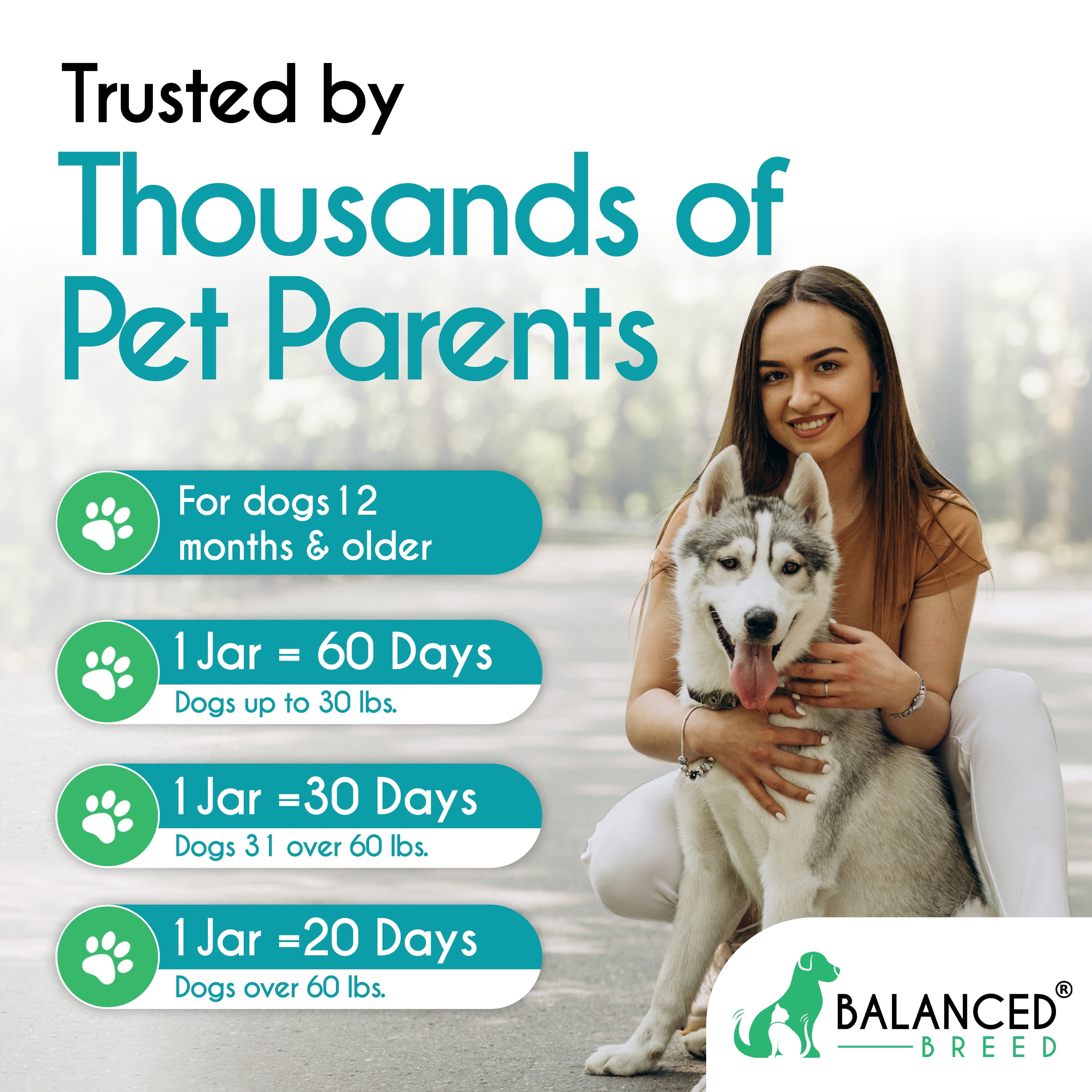 Balanced Breed Dog Probiotic & Odor Control Chews Bad Breath Digestion Enzyme Supplement Soft Chews, Chicken Flavor, 60 Count Jar