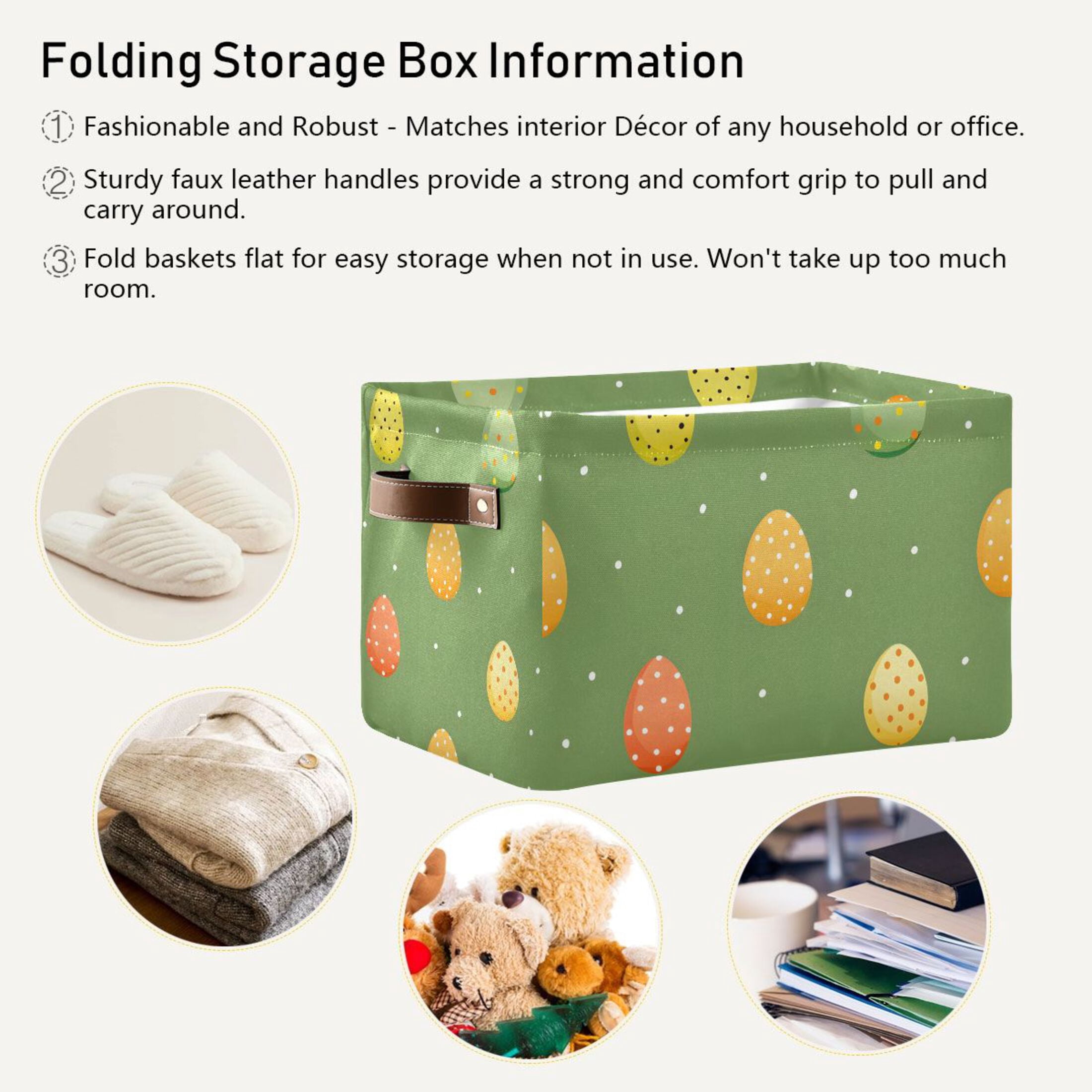Ryvnso Eggs Easter Polka Dots Storage Basket Large Bin Foldable Boxes Toys Organizer 14.2x10.2x8.3in 2 PCs