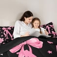 thumbnail image 4 of Erosebridal Cute Bowtie Letter M Full Size Comforter Sets,Pink Bowknot Kawaii Loves Pattern Bedding Sets For Girls Kids,Reversible black,3 Pieces, 4 of 7
