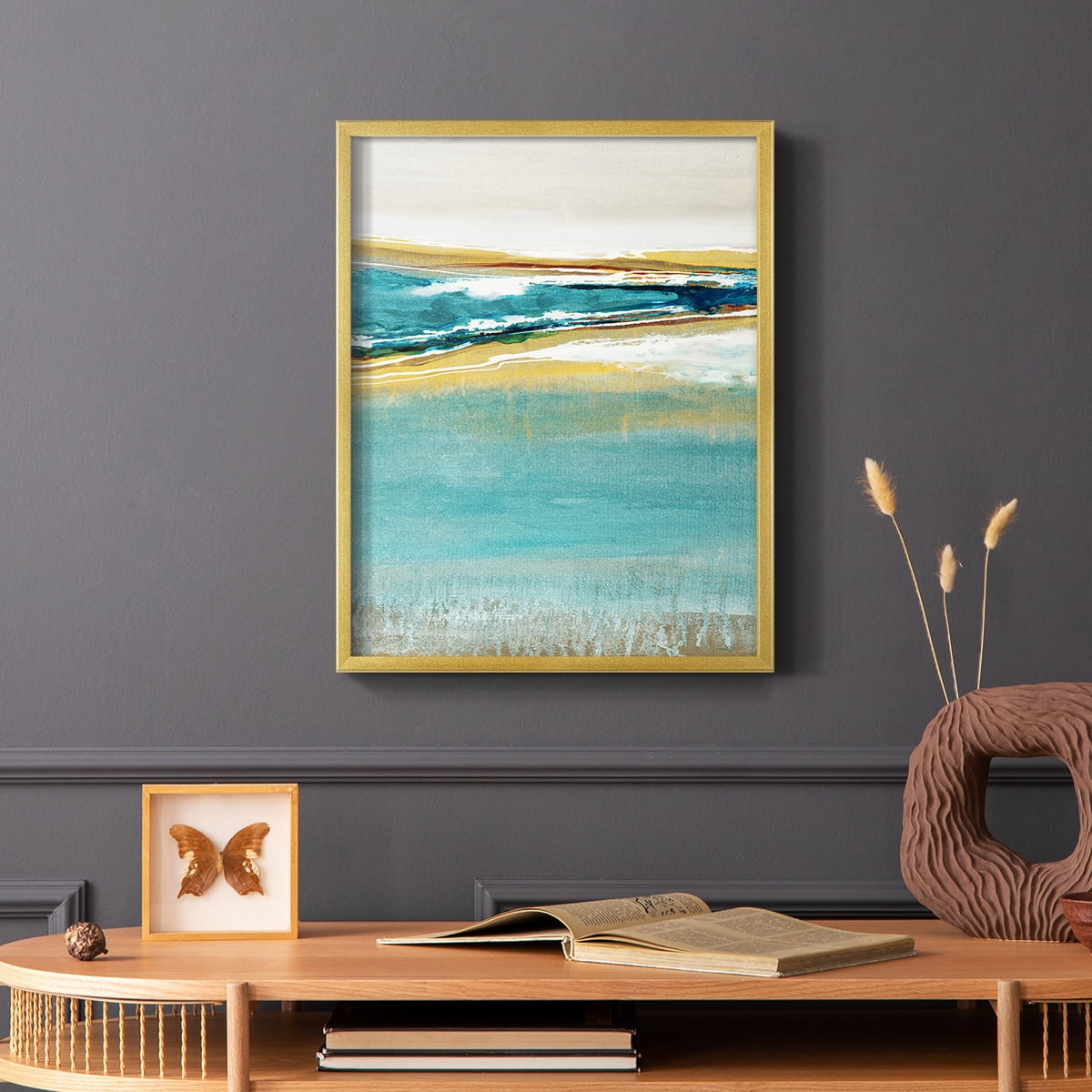 Aqua Quartz V1 Framed Print in Gold Solid Wood Framed Print No Nail Hanging