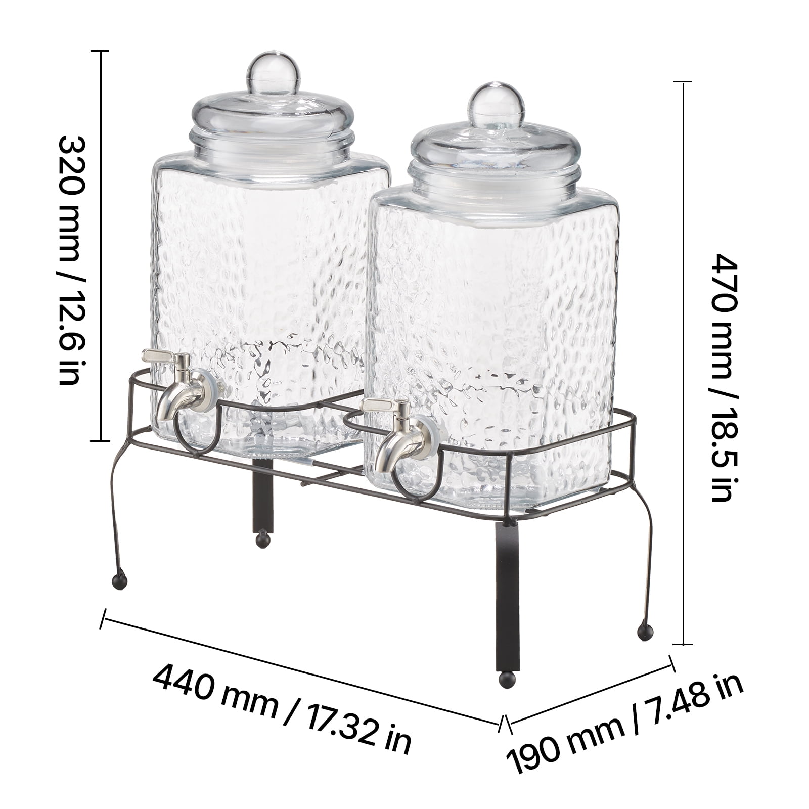 VEVOR Beverage Dispenser, 2 Pack 1.5 Gallon Drink Dispensers for Parties, Glass Juice Dispenser with Metal Stand, Stainless Steel Spigot, Iced Tea Lemonade Juice Water Dispensers for Parties
