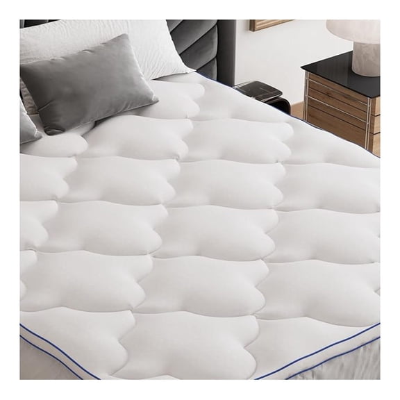 Queen Mattress Pad Pillow Top Mattress Cover with 8-21 Inch Deep Pocket, Bed Topper for Back Soft Breathable Overfilled Down Filling, White