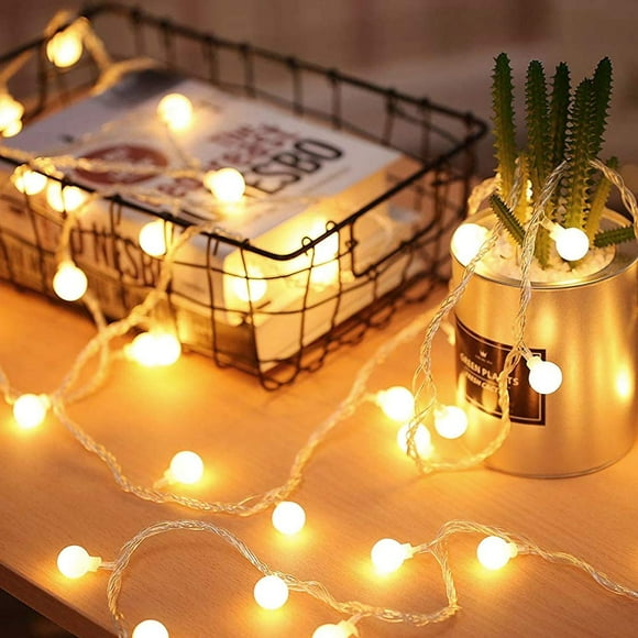 Battery-operated string lights, 2 lighting modes, 40 LED balls, IP65, decorative string lights for indoor lighting, bedroom, wedding, party, Christmas, tree decoration (warm white)