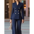 thumbnail image 5 of Osfvolr Elegant Women'S Stripe Suit with Double Breasted Buttons Jacket & Pants Set Navy Blue XL, 5 of 6