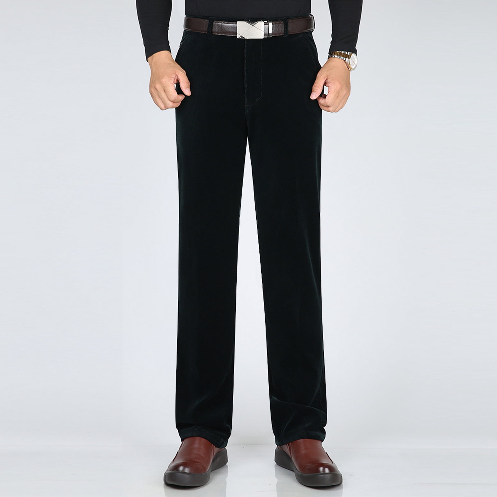 【✦✦ovy✦Corduroy✦Pants✦size✦L✦✦】 ibuvkizy Mens Pants with Pockets Solid Middle-aged Corduroy Button