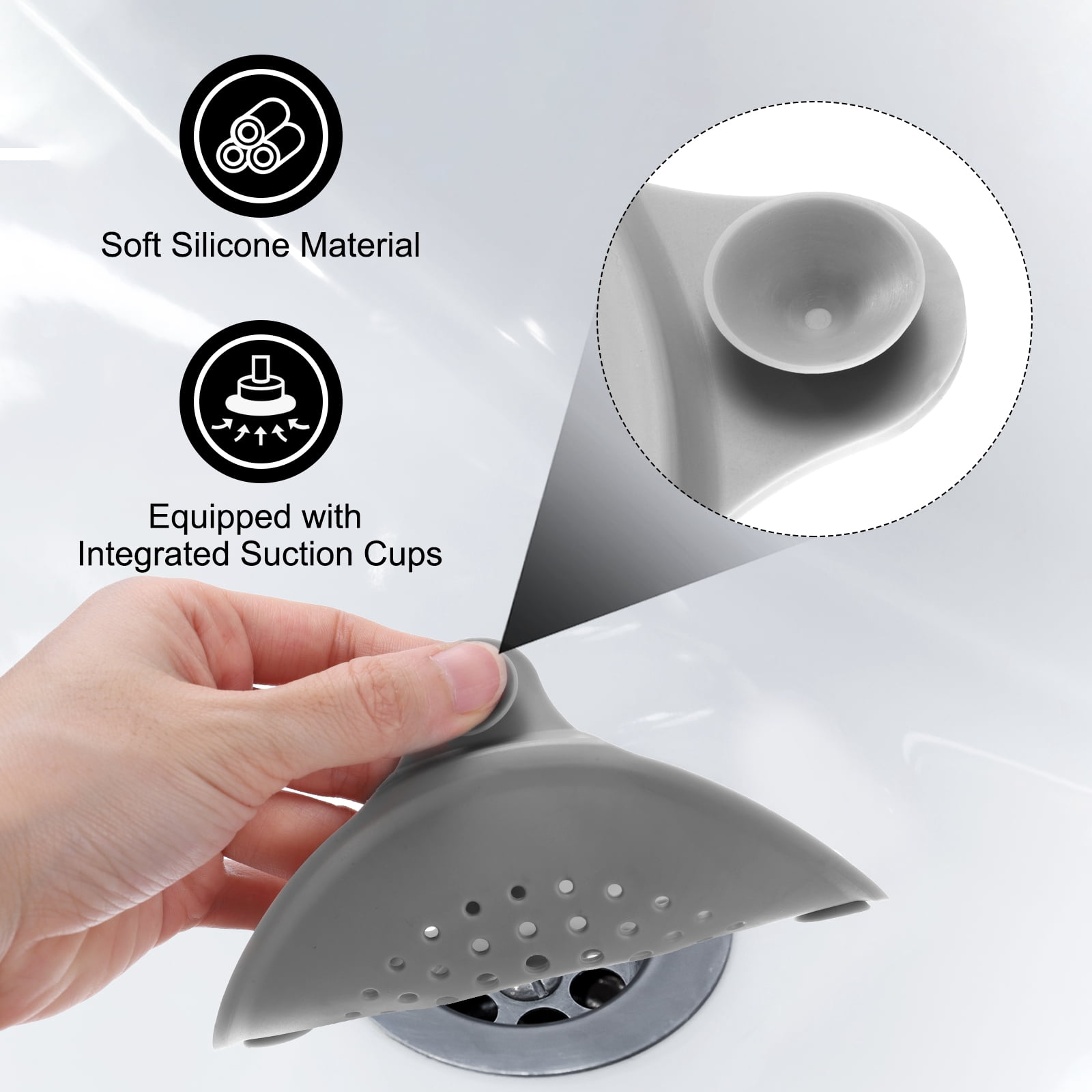 Unique Bargains Shower Drain Hair Catcher Silicone Round Stopper 5.5" Dia Grey 3Pcs