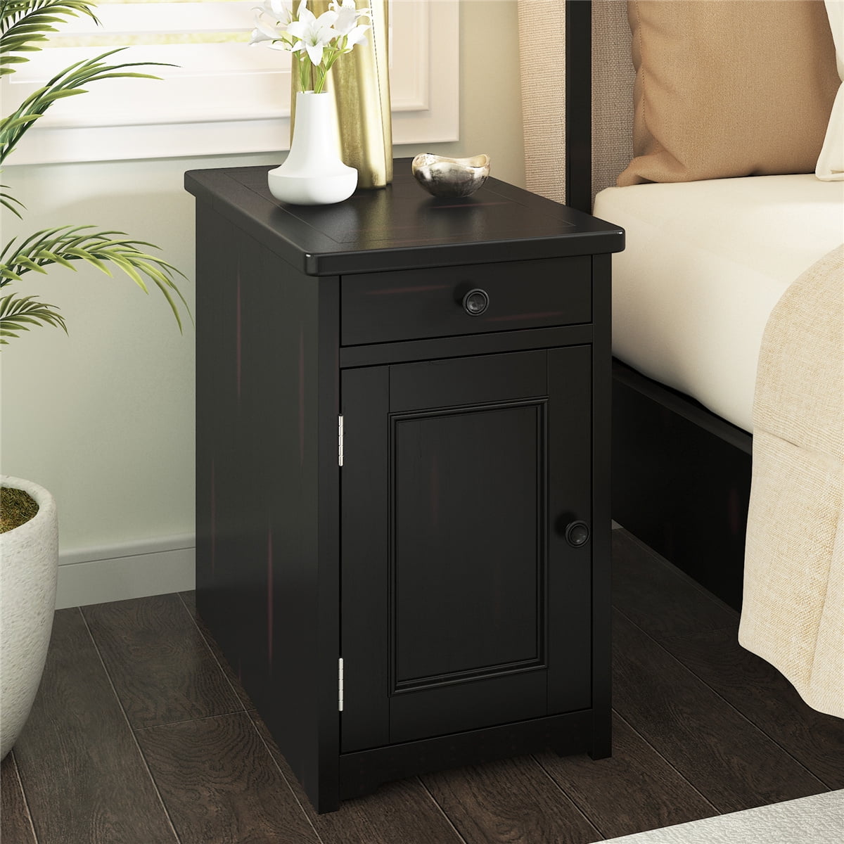 Side Table, End Tables with USB Ports and One Multifunctional Drawer