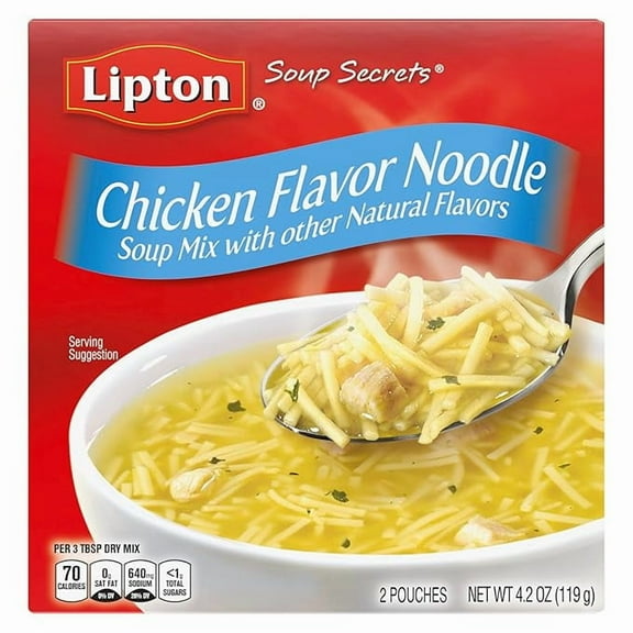 SOUP SECRETS Lipton Instant Soup Mix Chicken Flavor Noodle For a Warm Cup of Soup Cooks in 5 Minutes 4.2 oz ( Pack of 2 )
