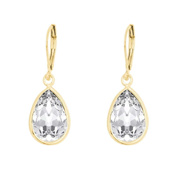 Arete para Mujer con Cristal Fino Swarovski en Forma de Gota – Bañado en Oro 14k– Arete Elegante y Brillante, Aretes de Mujer de Moda– Joyería para Mujer de Moda– Regalo especial Ortiz Espinosa Temporada