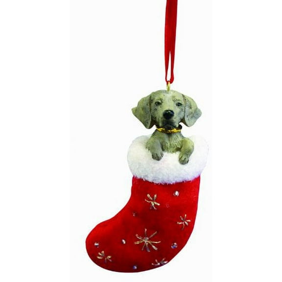 Weimaraner Christmas Stocking Ornament with "Santa's Little Pals" Hand Painted