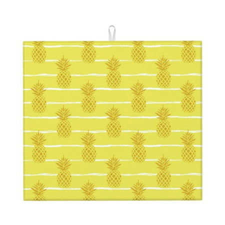 

Xecao Gold Pineapple Print Dish Drying Mat for Kitchen Counter Absorbent Coffee Bar Mat Dish Drainer Rack Mats Dining Room Decoration