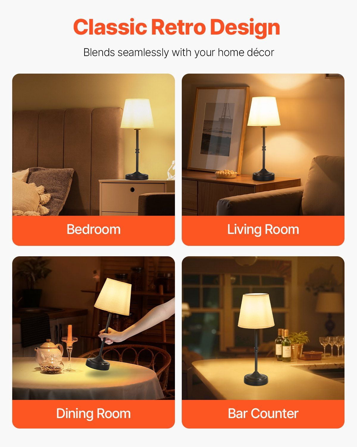 5200mAh Rechargeable Desk Lamp, Cordless Table Lamp with Soft Fabric Shade, 4 Lighting Modes, Black - Energy Saving LED Light