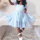 thumbnail image 3 of B930G-Kids Girls Princess Dress Swiss Dot Puff Manga Lazo Flor Niña Vestido En Capas Malla Tul Desfile De Fiesta Con Diadema, 3 of 4