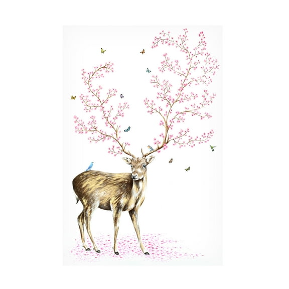 Trademark Fine Art Michelle Faber Cherry Blossom Deer Canvas Wall Art - 16x24
