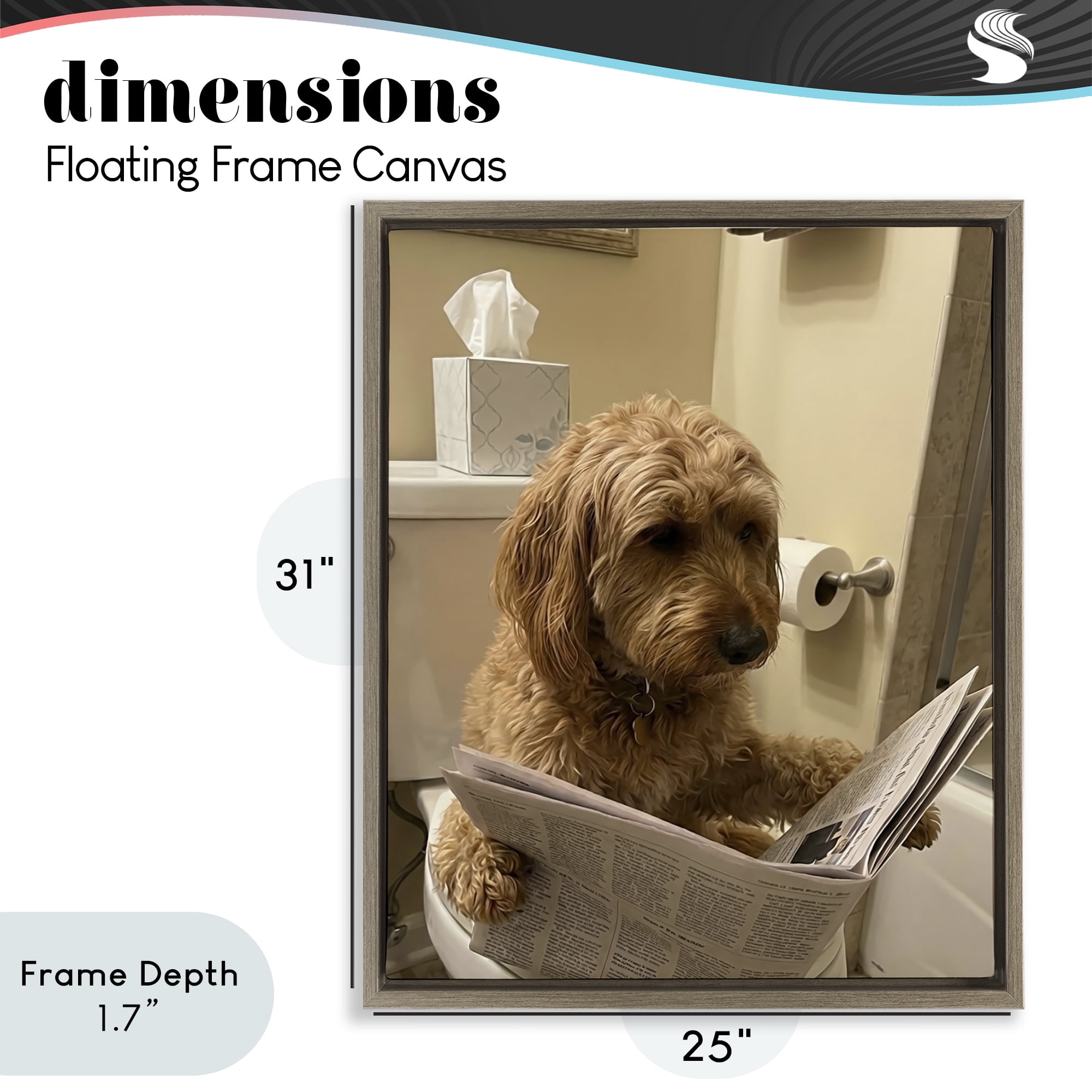 Stupell Industries Dog & Paper on Toilet Brown Framed Floater Canvas Wall Art, design by Abigail Walker