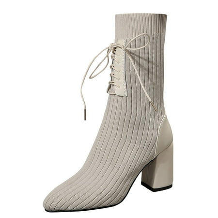 

YUHAOTIN Platform High Heels for Women Sexy Thick Boots Solid High Fashion Ankle Heel Knitted Boots Black High Heels for Women Sexy Comfortable Sandals Women Dressy Summer Flat Strappy