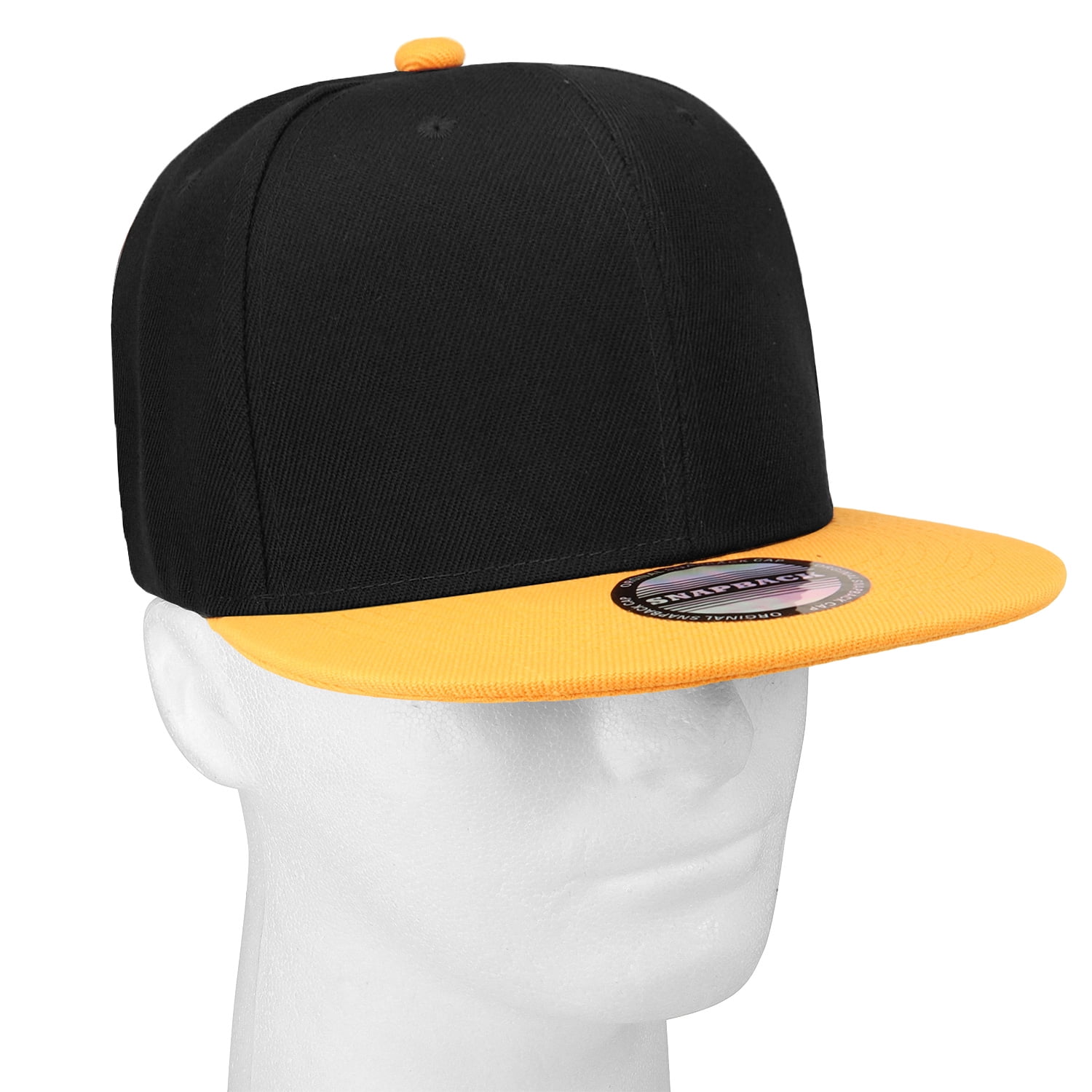 Falari Wholesale 12 Pack Snapback Hat Cap Hip Hop Style Flat Bill Blank Solid Color Adjustable Size Black/Gold