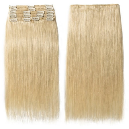 - S-noilite 100% Remy Human Hair Real Thick Clip In Human Hair Extension 8 pcs Bleach Blonde,10