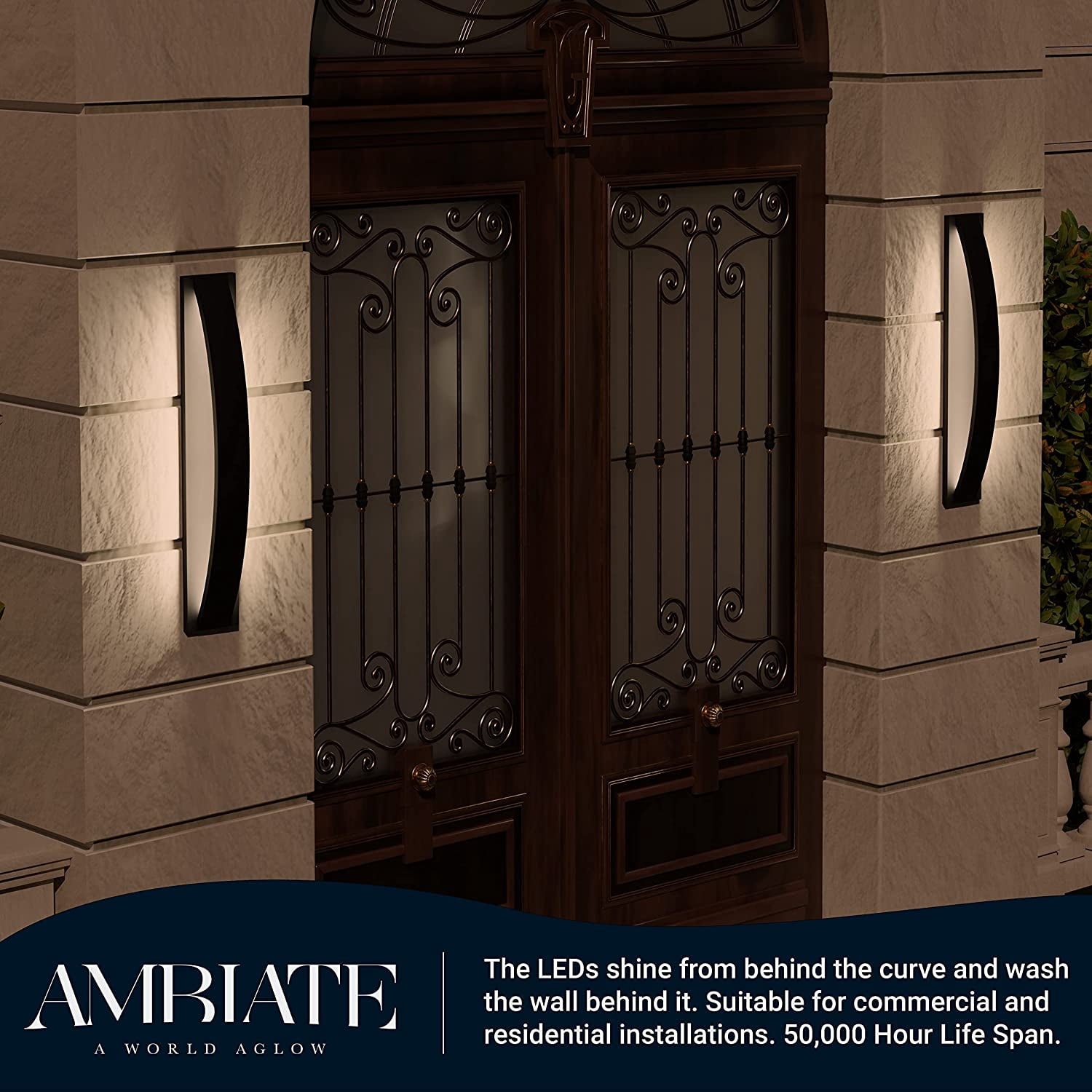 Ambiate Arcos Modern LED Wall Sconce Fixture, 12 Watt (72W Equivalent), 3000K, 1000 Lumens, Outdoor Use, Black Finish, for Porches, Patios, Garage Openings, Commercial or Residential, ETL Listed