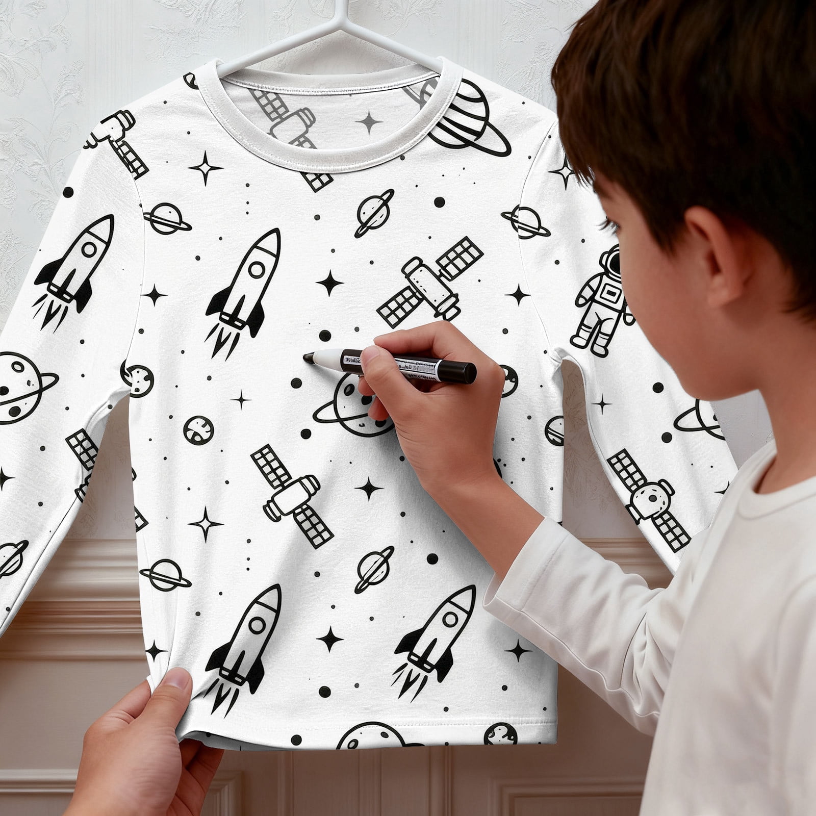 Owordtank Kids DIY Colorable Pants Set Boys Girls Hand Painted T Shirts and Pants Sets Funny Cartoon Coloring 2 Piece Outfits