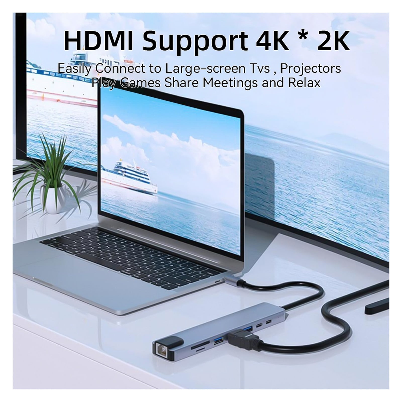 4 / 8 In 1 USB 3.0 Hub For Laptop Adapter PC PD Char 8 Ports Dock Station Usb Multi-port Charging For Multiple Devices ,No More Cable Clutter