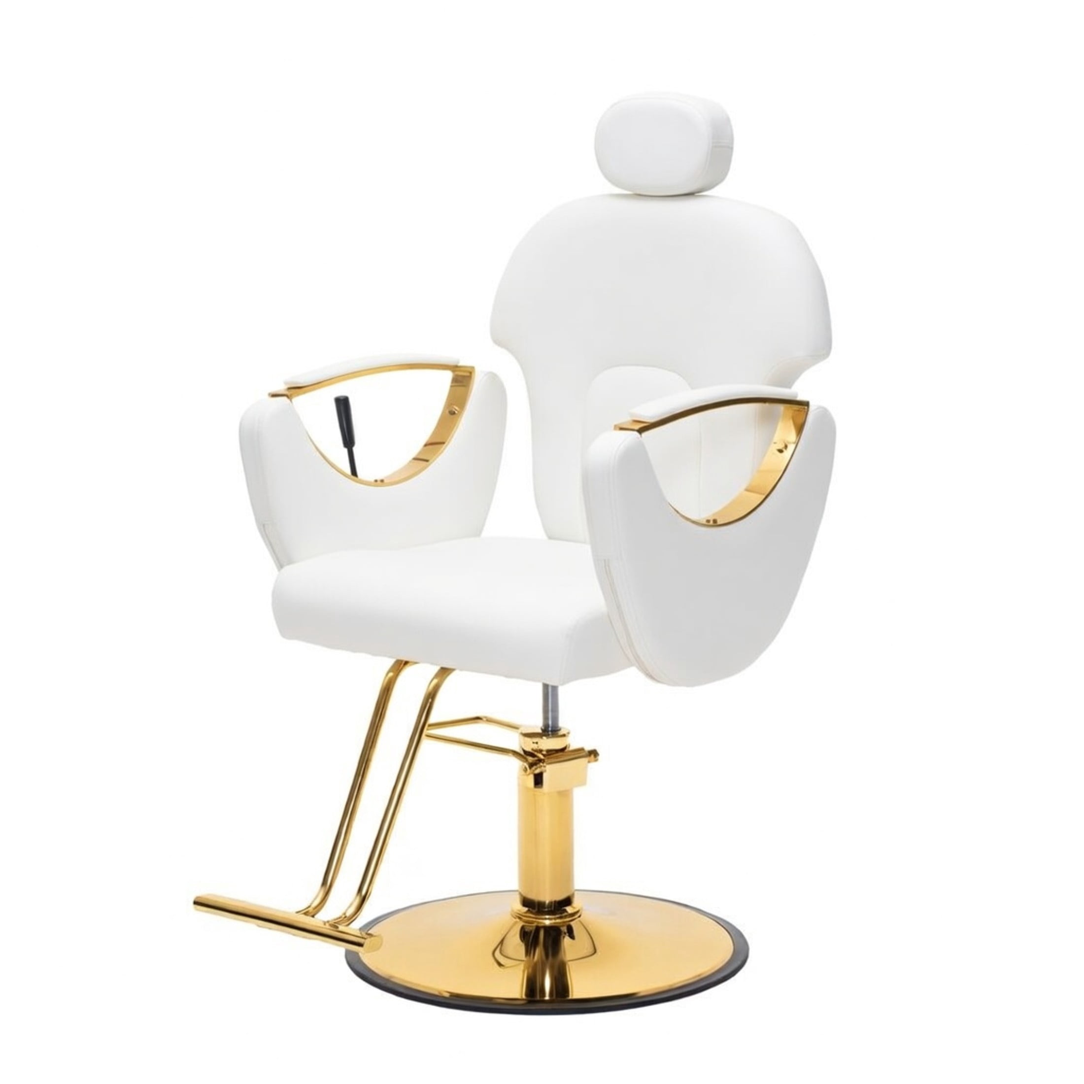 Noble House Hydraulic Barber Chair, Reclining Salon Styling Chair, PU Upholstery, White + Gold
