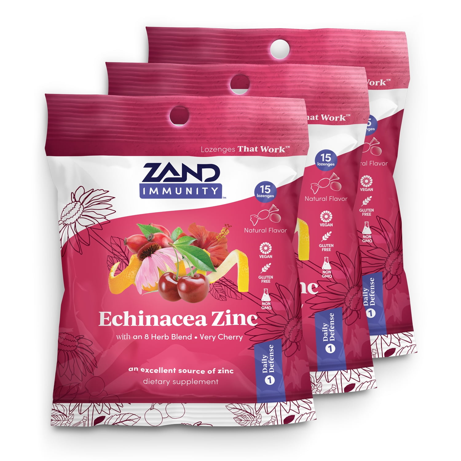 Zand Immunity Cherry Echinacea Zinc HerbaLozenge Throat Drops No Corn Syrup or Cane Sugar (3