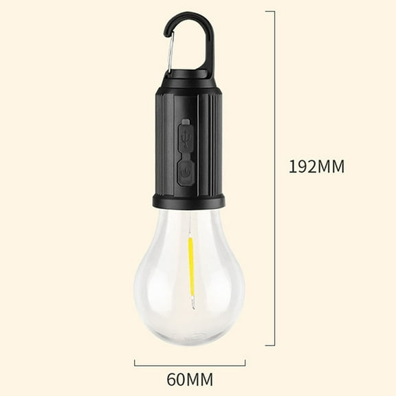 Rechargeable LED Camping Light Bulb - Vintage Solar Outdoor Warm Light | Waterproof IPX4 | USB Type-C Charging | 2-10H Battery Life | Handheld or Hanging | for Camping, Fishing, Yard Decor (1 Pack)