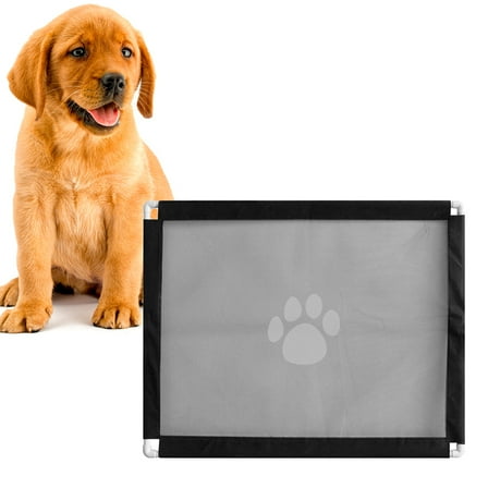 LULULION Pet Door Fence Portable Pet Dog Gate Black Mesh Fabric 1Set