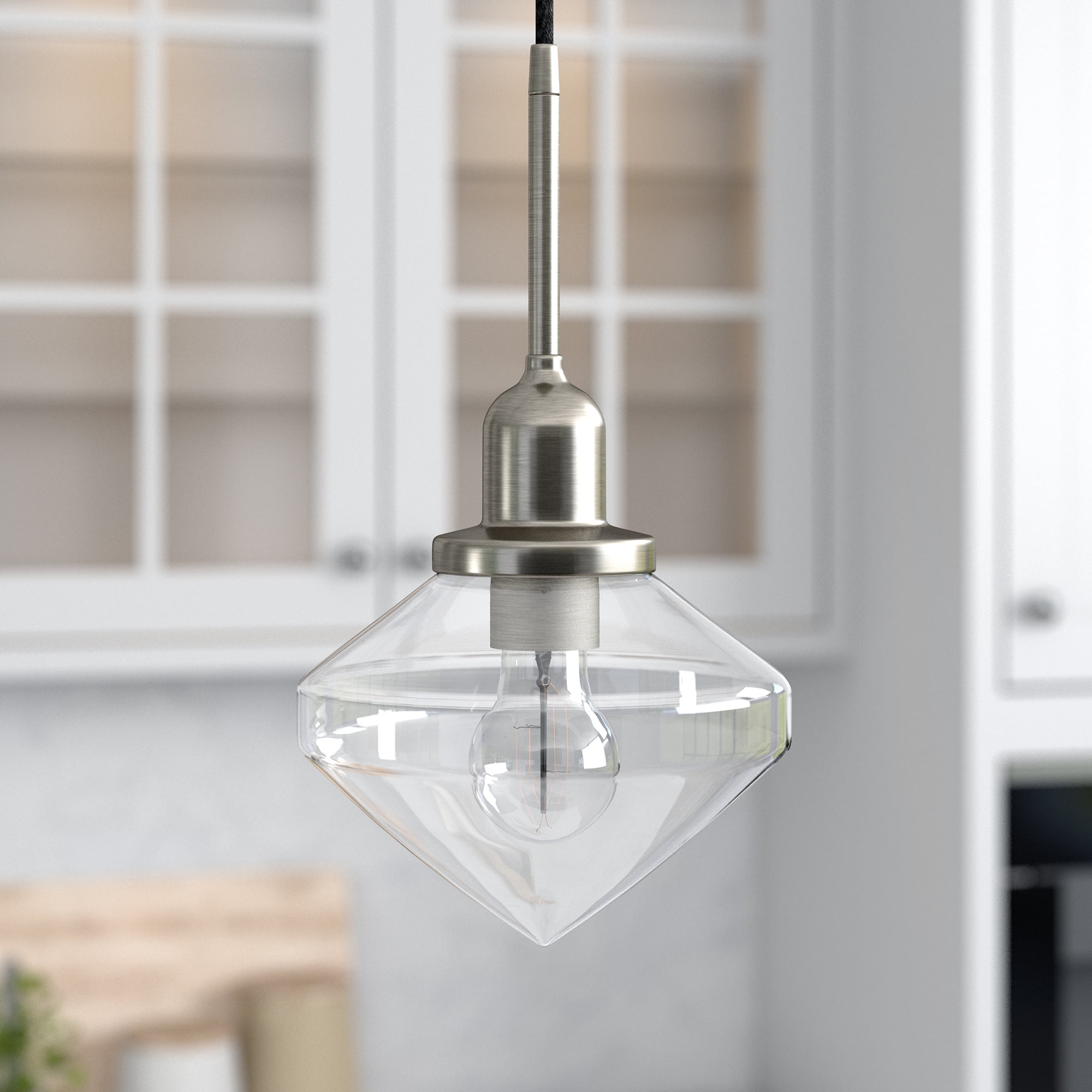 Evelyn&Zoe 8" Brushed Nickel Metal/Glass Pendant