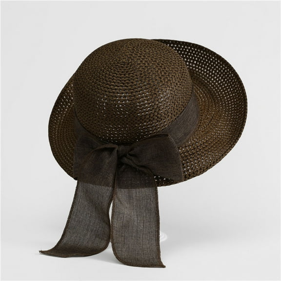 Karight Women's Hollow Out Straw Hat Bowknot Tie Trendy Sunshade Caps Mesh Elegant Hats Summer Vacation Tea Party Cap