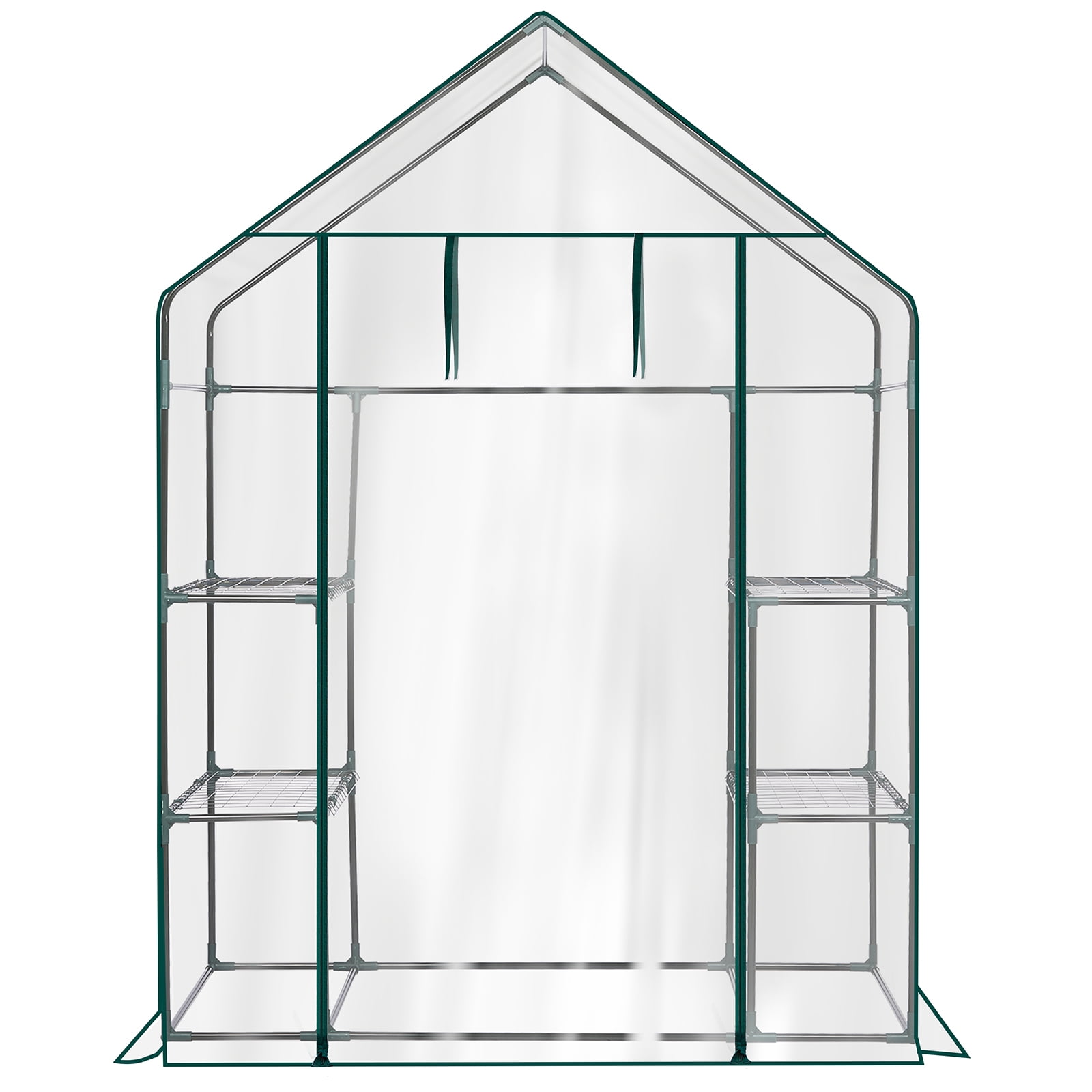 Mini Walk-in Greenhouse 56×29×77 in, 4-Tier Shelf Plant Green House with Waterproof PVC Cover, Powder-Coated Steel Frame, Roll-Up Zippered Door for Indoor Outdoor Patio Garden