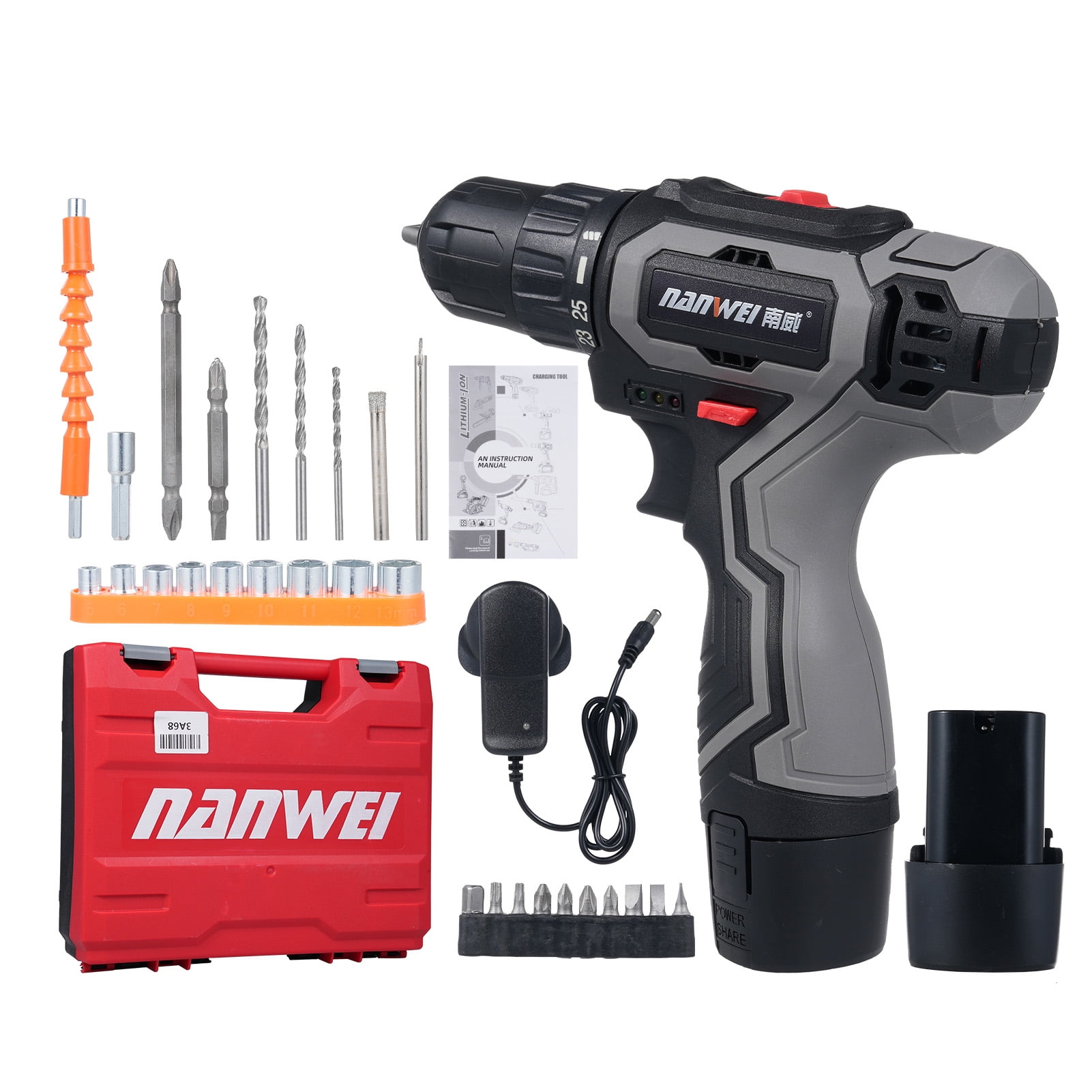 Loosen Cordless Drill Sets Electric Drill 25+1  Setting For Home Reconstruction, DIY Handicrafts, Woodworking, Landscaping Work, Car Maintenance 2PCS 16.8V 1500mah Battery,