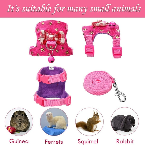 Chlua Small Animal Outdoor Walking Vest Harness And Leash Set With Cute Bowknot And Clear Bell Decor Chest Strap Harness For Bunny Ferret Guinea Pig H