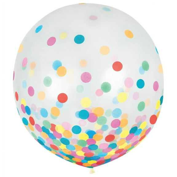 Amscan 24" Confetti Balloons, Multicolor, 2 Balloons Per Pack, Set Of 2 Packs