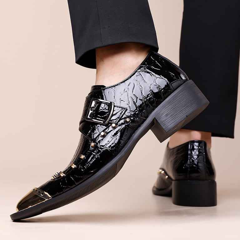 Men's Luxury Crocodile Texture Dress Shoes Slip-On Formal Loafers with Metal Cap Toe Studded Detail for Business Wedding Party and Evening Wear - Walmart.com Men's Luxury Crocodile Texture Dress Shoes Slip-On Formal Loafers with Metal Cap Toe Studded Detail for Business Wedding Party and Evening Wear - Walmart.com