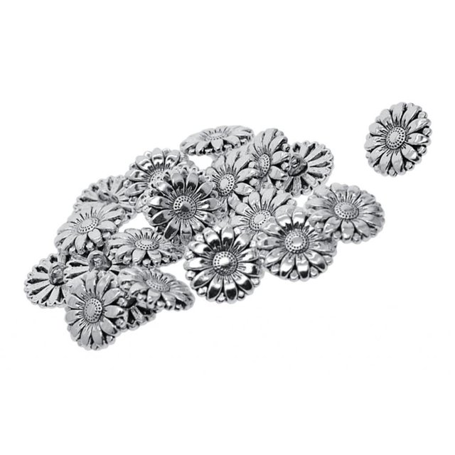 Matsuzay 20pcs Tibetan Silver Alloy 1-Hole Sewing Fastening Buttons Herramientas y accesorios para hornear flor de margarita de 18 mm
