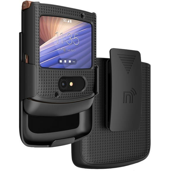 Case with Clip for Motorola RAZR 5G Flip Phone, Nakedcellphone [Black] Hard Shell Slim Cover with [Rotating/Ratchet] Belt Hip Holster Holder Combo for Motorola Moto RAZR 5G Flip Phone (2020) XT2071