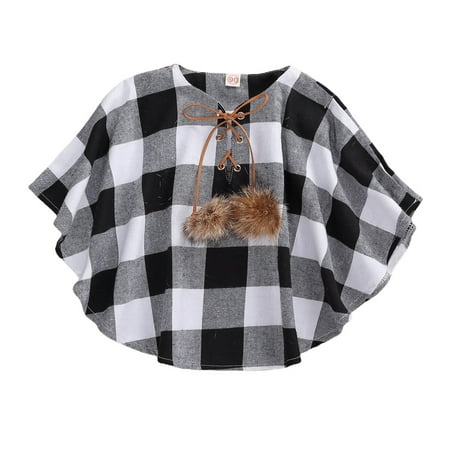 

Musuos Baby Girl Plaid Outwear Cloak Clothes Children Windproof Pullover