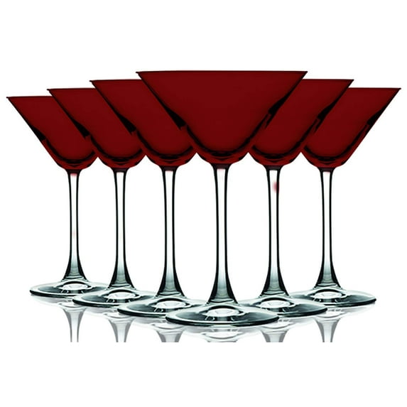 TableTop King 10 oz Martini Wine Glasses, Stemmed Style, Top Accent, Red, Set of 6