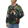 thumbnail image 3 of Uemuo Realistic Style Colorful Wolf for Men's Fashion Full-zip Hoodies & Sweatshirts with Kangaroo Pocket, Zip-up Hooded Sweatshirt, Moisture Wicking & Breathable-3X-Large, 3 of 5