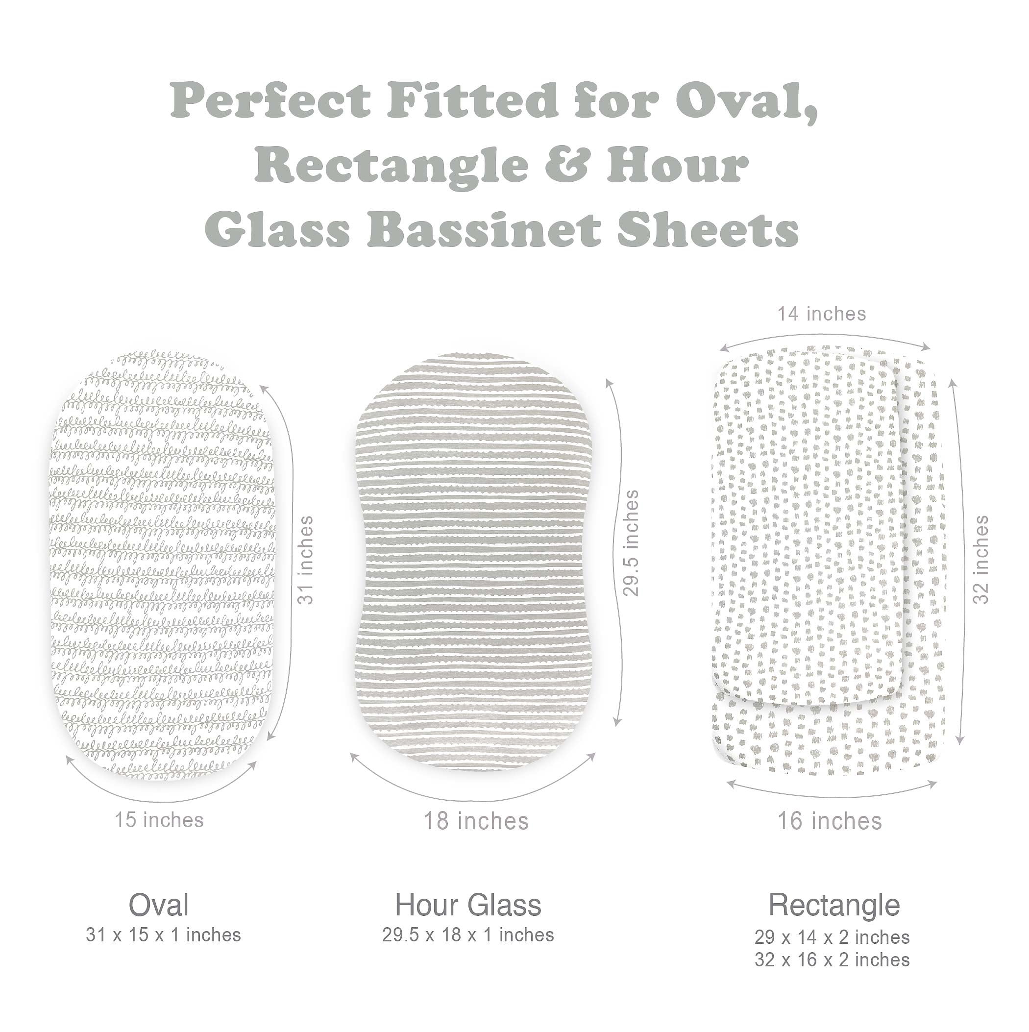 Baby Bassinet Sheet Set for Boy and Girl, 5 Pack Set, Universal Fitted for Oval, Hourglass & Rectangle Bassinet Mattress, Fitted Sheets Size 32 x 16 x 4 Inches, Cool Grey