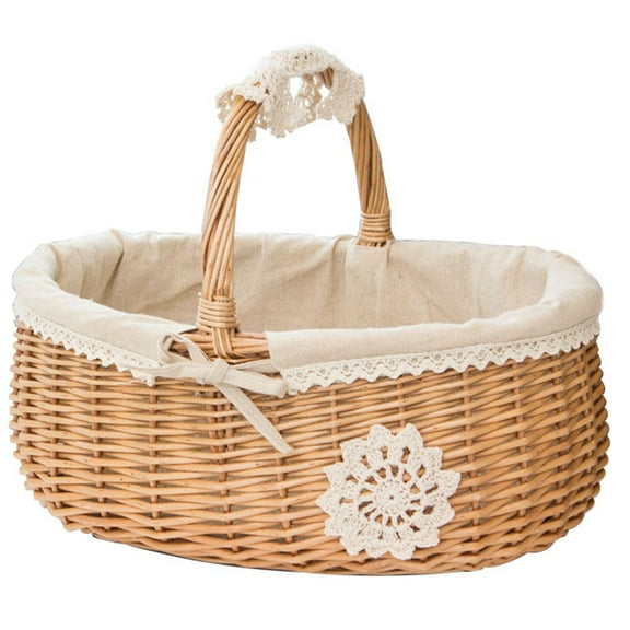 NUOLUX Wicker Serving Basket Willow Cotton and Linen Storage Basket, Handles