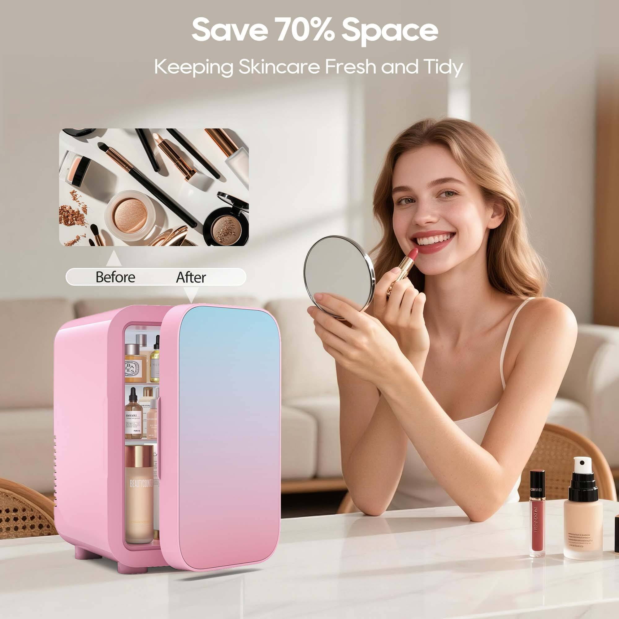 BEICHEN Mini Fridge, 6 Liter/8 Can Skincare Fridge, 110V AC/DC Portable Thermoelectric Cooler & Warmer Refrigerators for Bedroom, Dorm, Office, Car, Pink