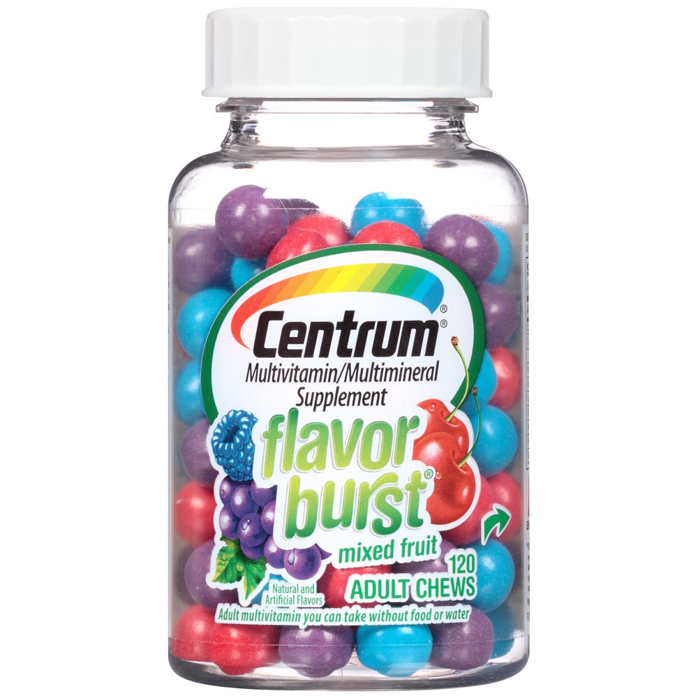 Centrum Flavor Burst Adult Multivitamin Chews, Mixed Fruit, 120 Ct