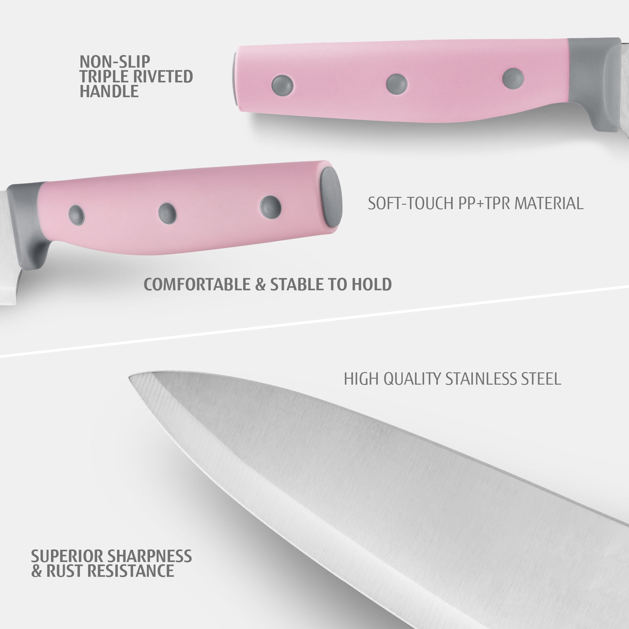 Hecef 11Pcs Knife Set Stonewashed Rustproof Stainless Steel Sharp Cutting  Knife