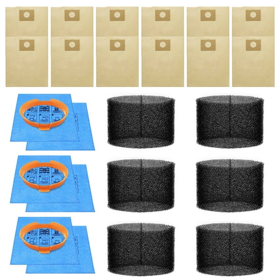 25-1230 High-Efficiency Disposable Bag 12-Pack, Foam Filter, Cloth Filter & Clamp,Fits Hyper Tough 3 Gallon Vacuum (AT18203P-3B)