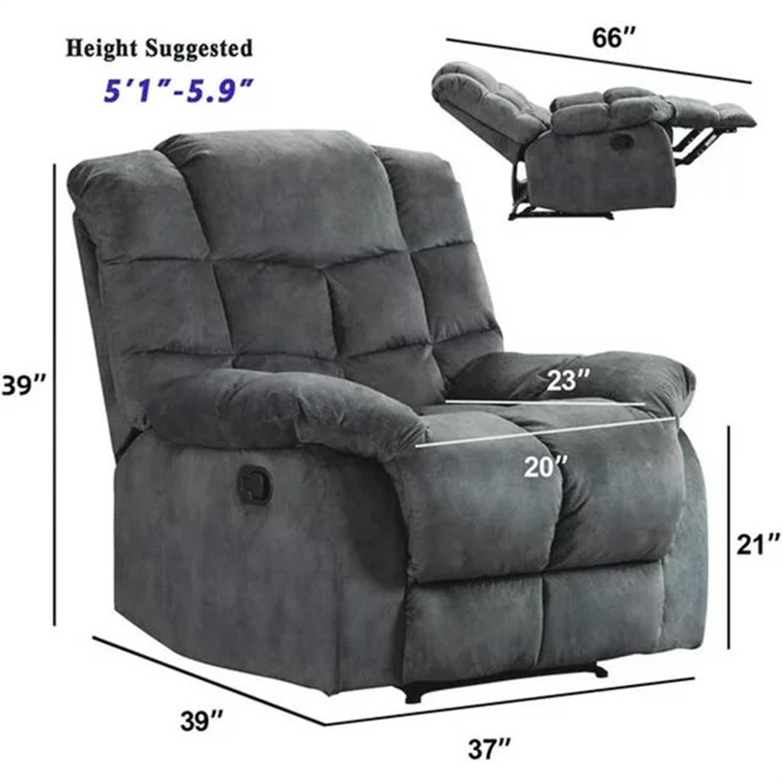 Bonzy Home Recliner Chair Breathable Fabric Reclining Chair Manual Sofa for Living Room, Gray